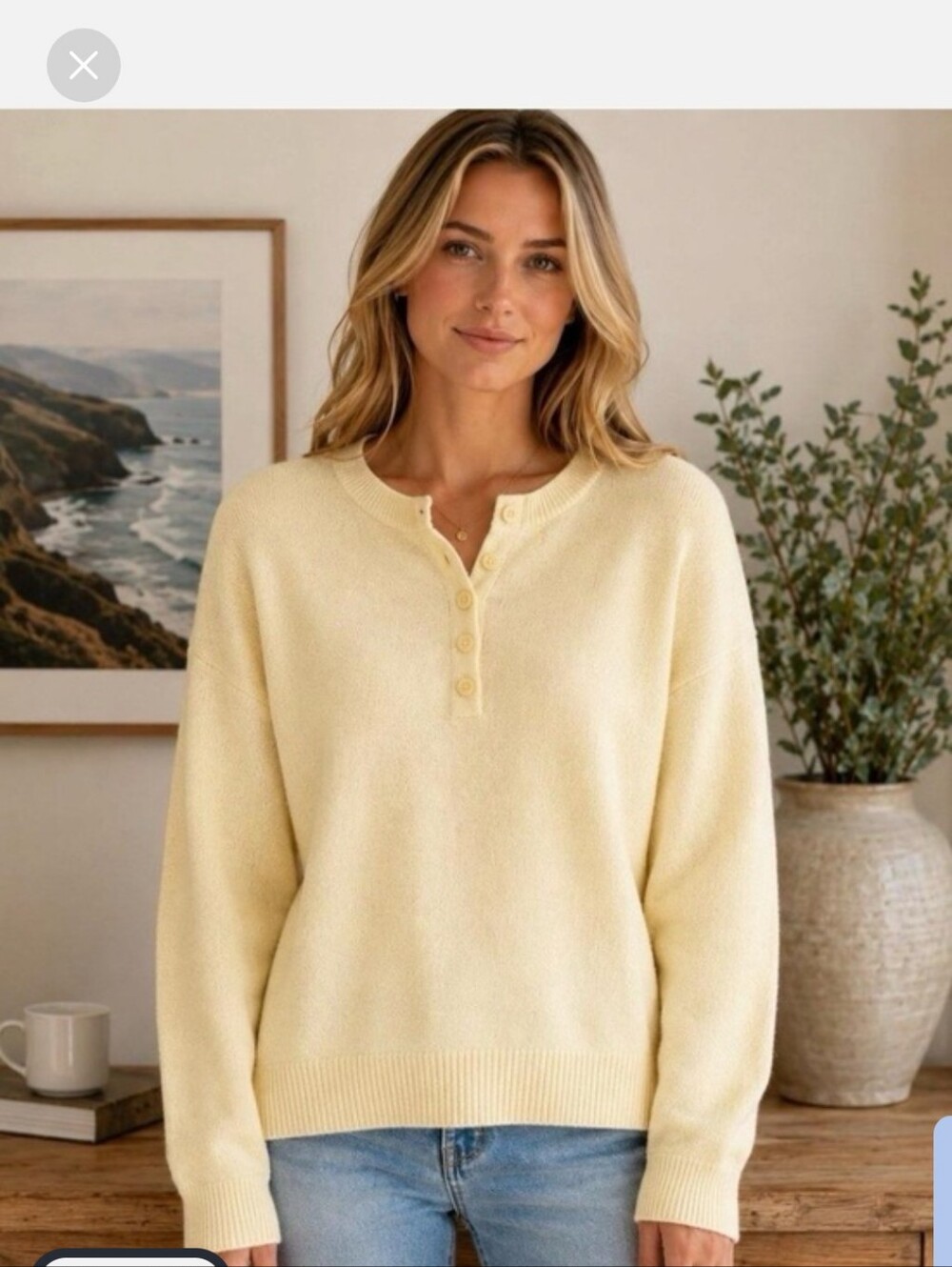 Abercrombie & Fitch Light Yellow Merino Wool Blend Henley Crew Sweater. S
